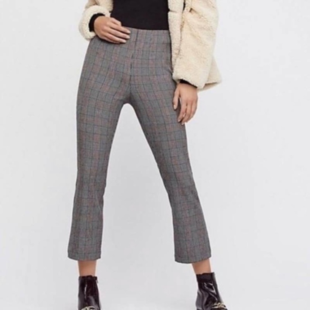 Free People plaid cropped kick flair pants